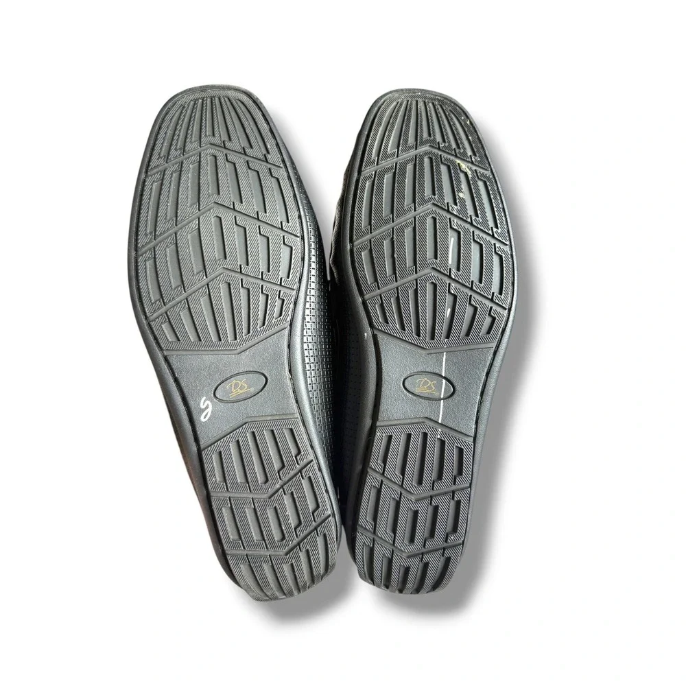David Stone Bit Loafers Mens 11 Black Faux Leather Grid Moc Toe Slip On Shoes